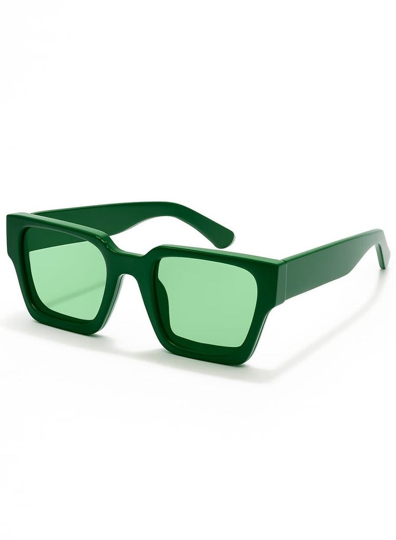 RETRO Bold Thick Frame Square Sunglasses for Women & Men | Green Lens | Fashion Street Style | UV400 Protection - Image 2